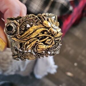 Brass WithGold and Silver Floral Cuff Bracelet